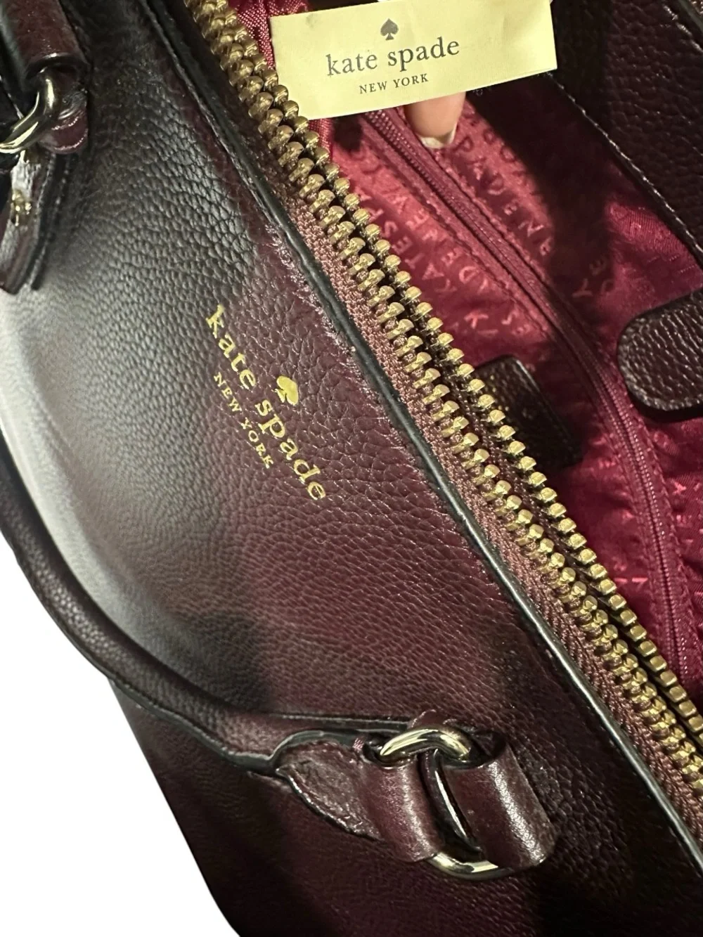 Kate Spade Mulberry Street Leighann Pebbled Leather Satchel Tote Burgundy